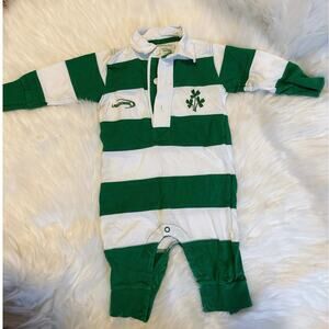 Baby Lansdowne Irish Green Rugby Stripe Long Sleeve One Piece Size 0-6 Months